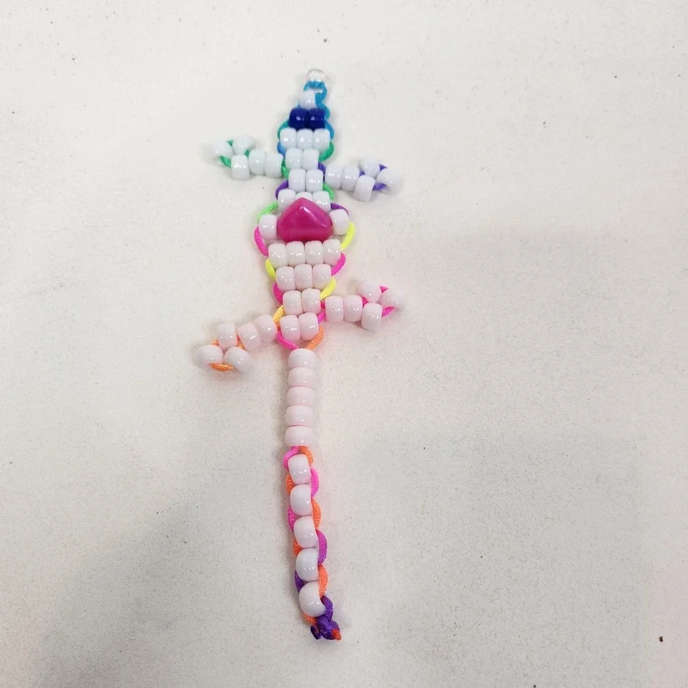 Handmade Pony Beaded Lizard Gecko Keychain Lot Of 5 Multi-Color Plastic Charms